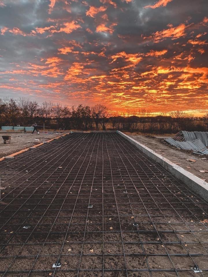 pre layout before the pour, with a sunset looking over